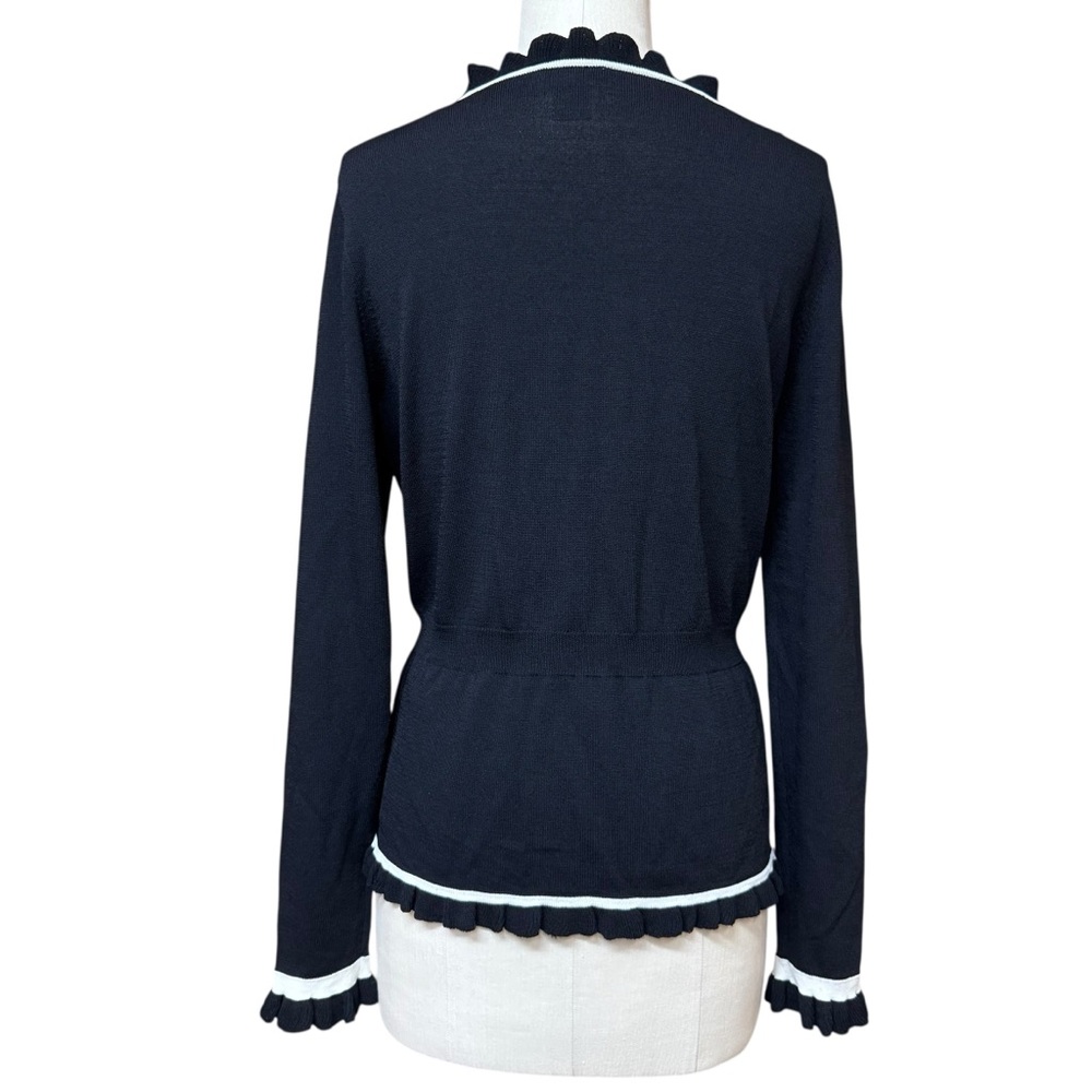 Vintage Cache Knit Cardigan Top Black White Size L Ruffle Fairy Y2K Coquette - Picture 2 of 13